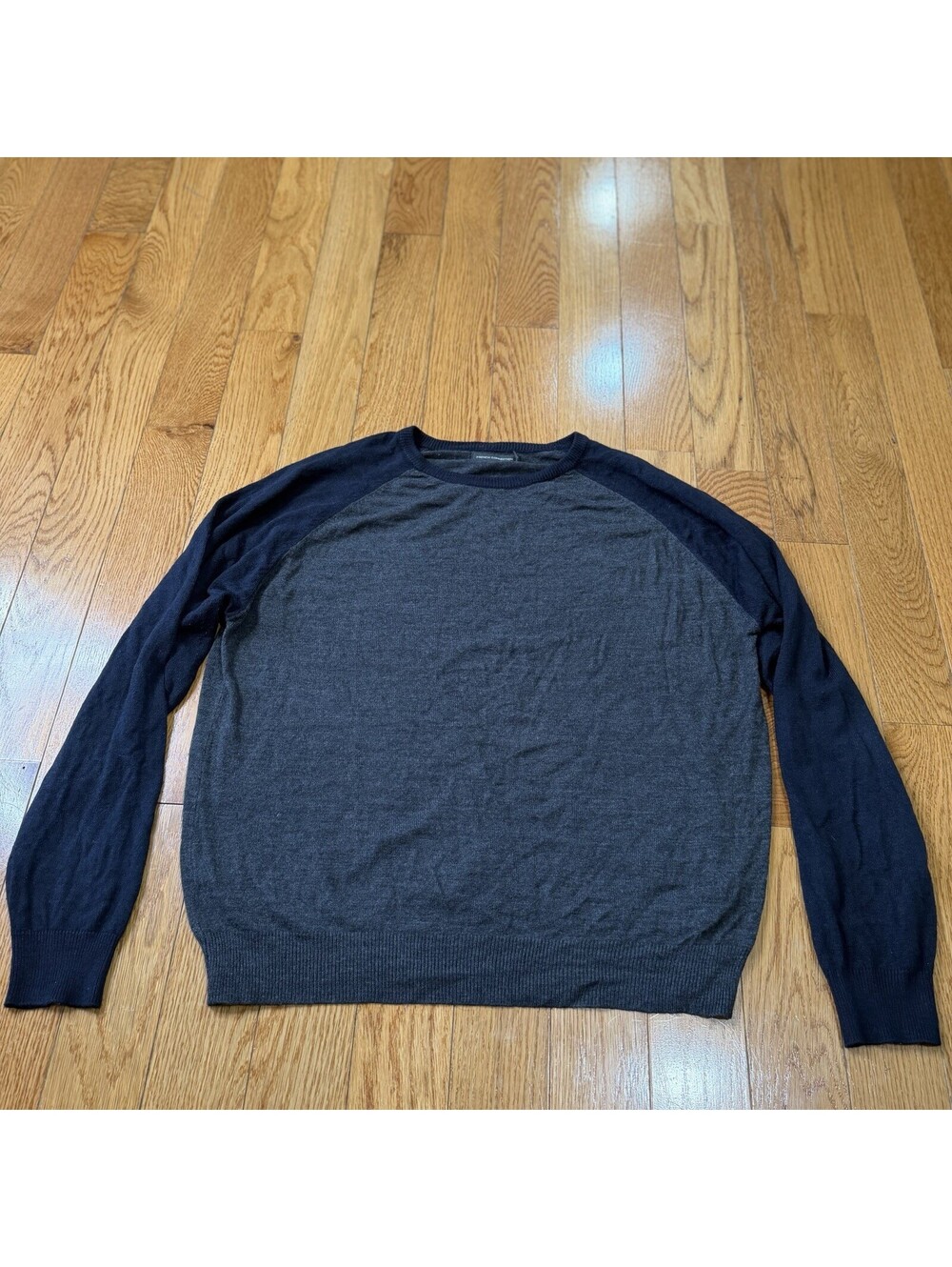 French Connection Men’s Merino Wool Crewneck Sweater Gray Black Size L